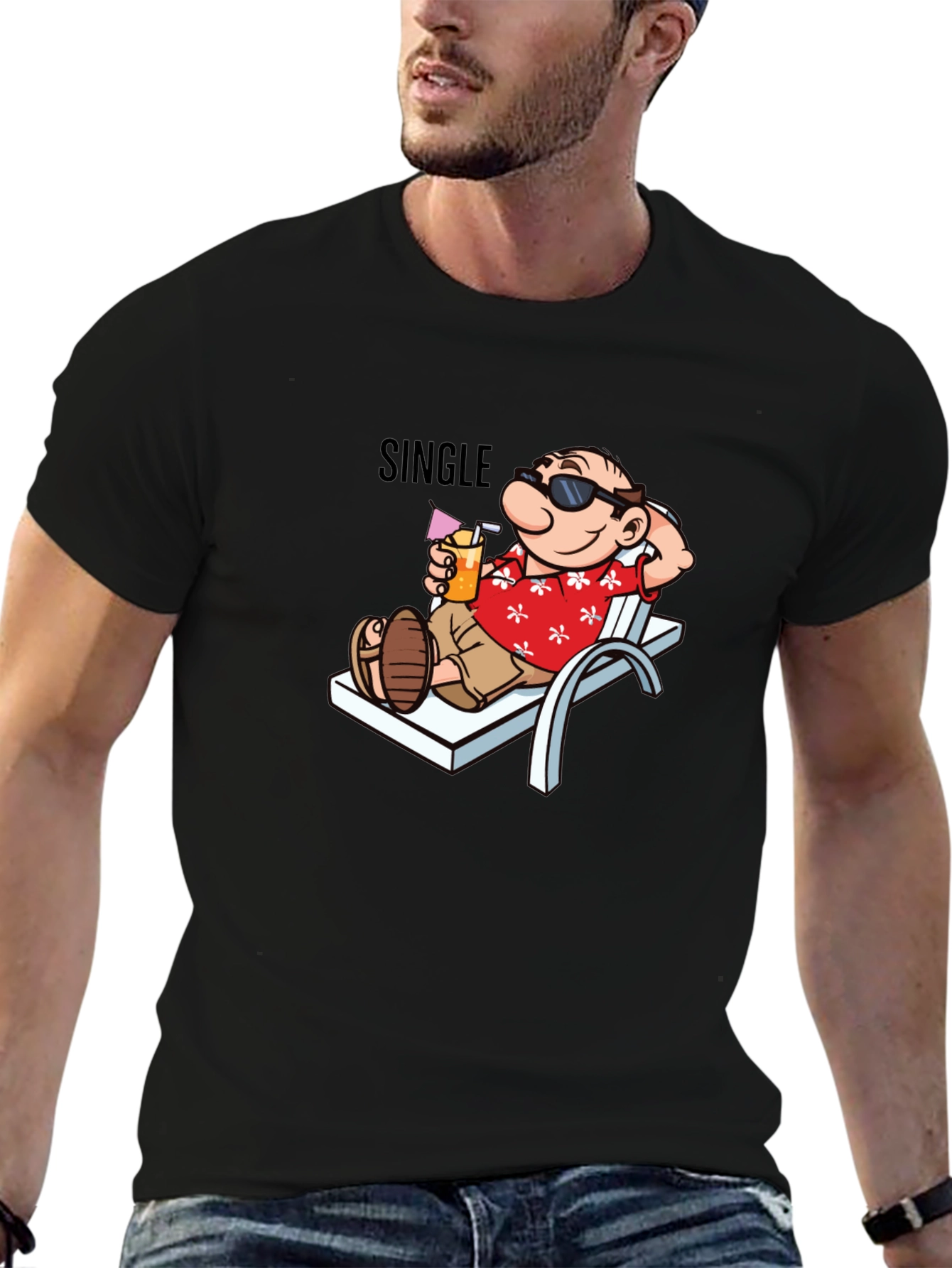 Single Man Cartoon Relaxing Graphic T-Shirt