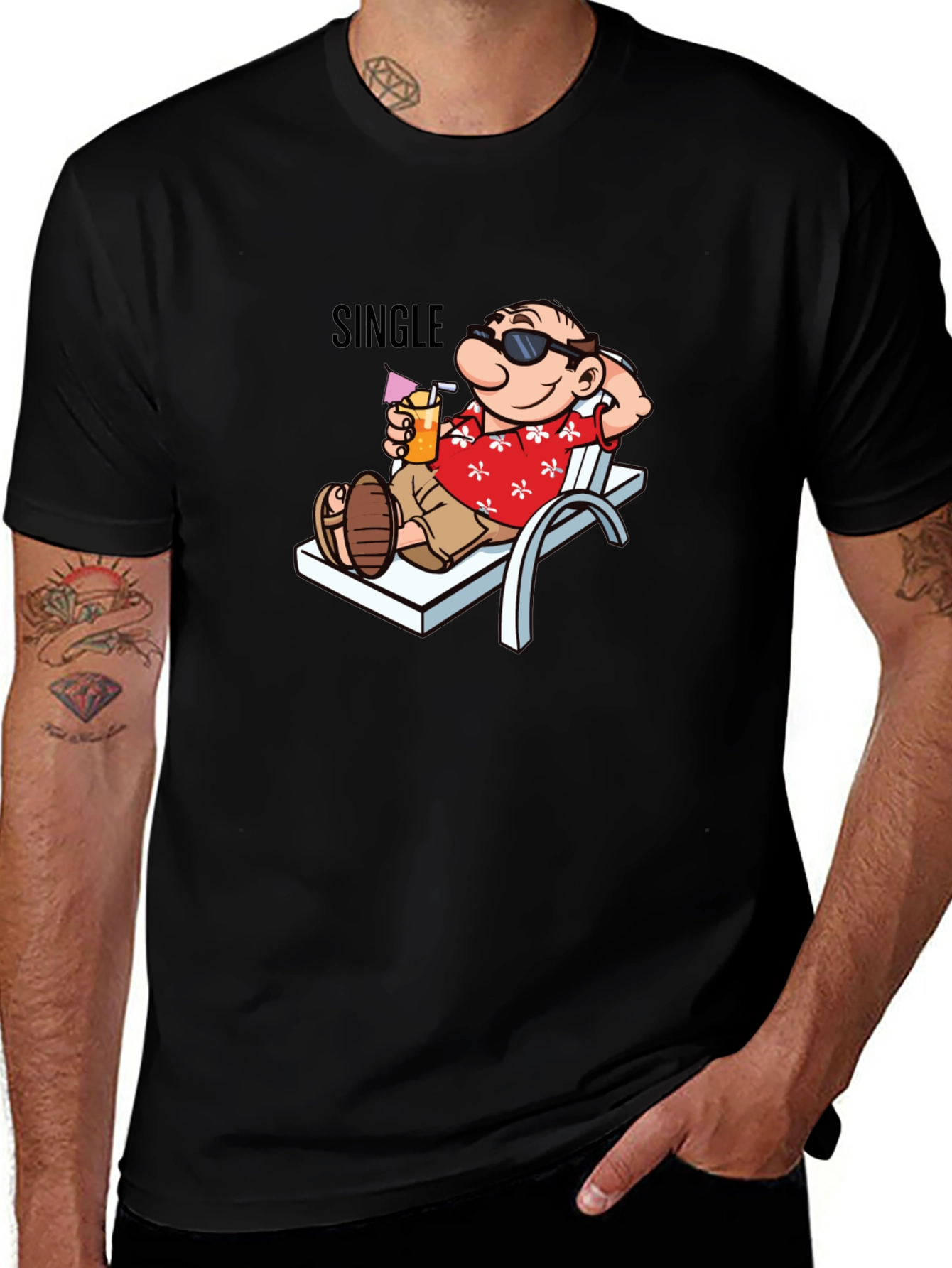 Single Man Cartoon Relaxing Graphic T-Shirt