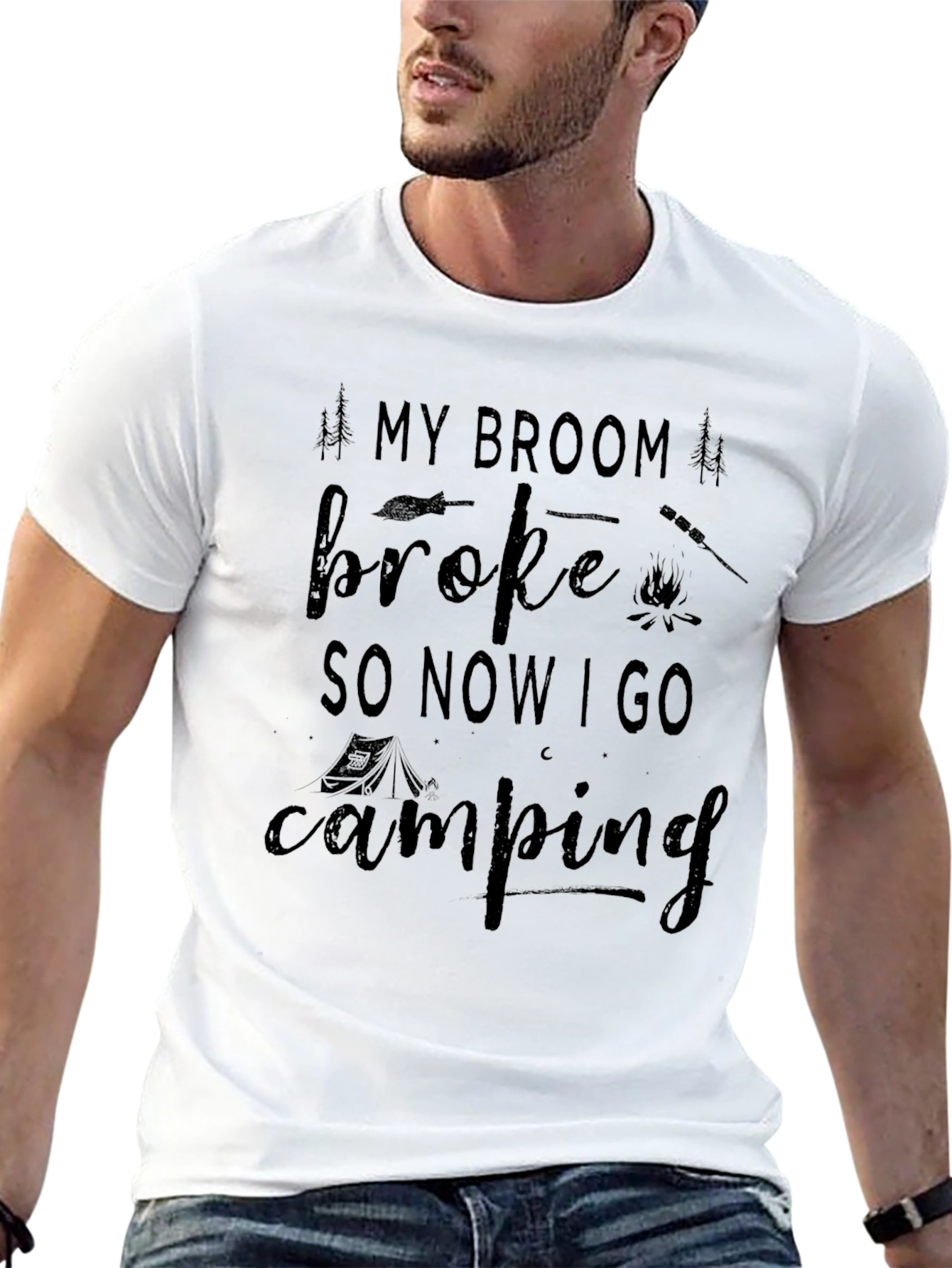 Camping Graphic T-Shirt: My Broom Broke!