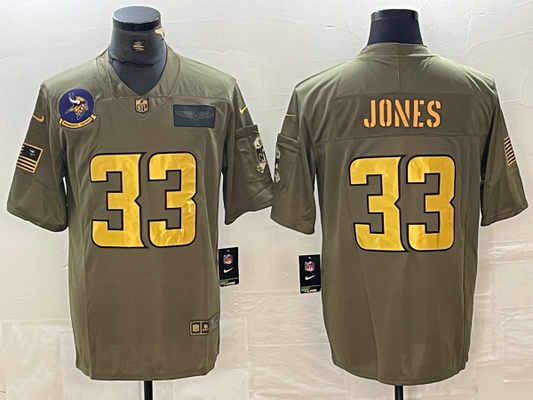 Men's Minnesota Vikings Aaron Jones #33 Olive Game Player Jerseys