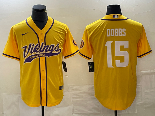Men's Minnesota Vikings Joshua Dobbs #15 Gold Game Jerseys Joint Edition