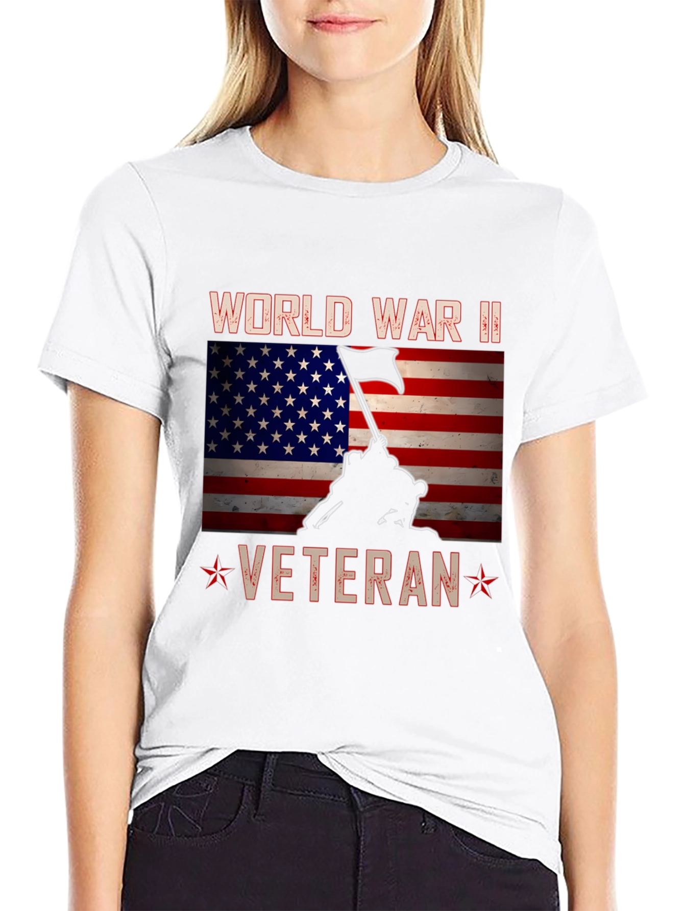 WWII Veteran T-Shirt - Patriotic American Flag Design