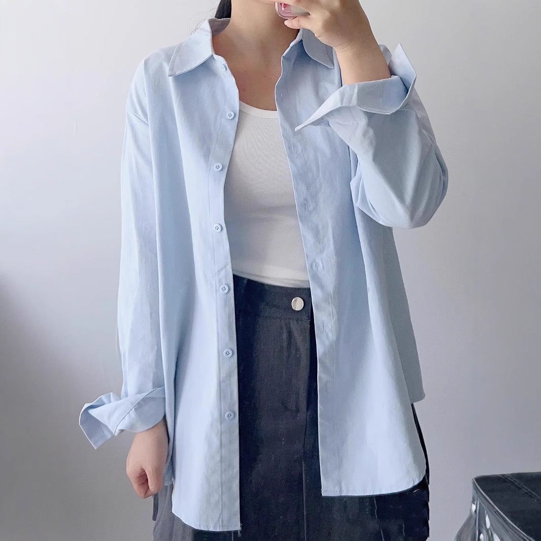 Style Loose Plus Size Women's Shirt  Layered Wearing Blouse Jacket Women's Washed Cotton Versatile Top