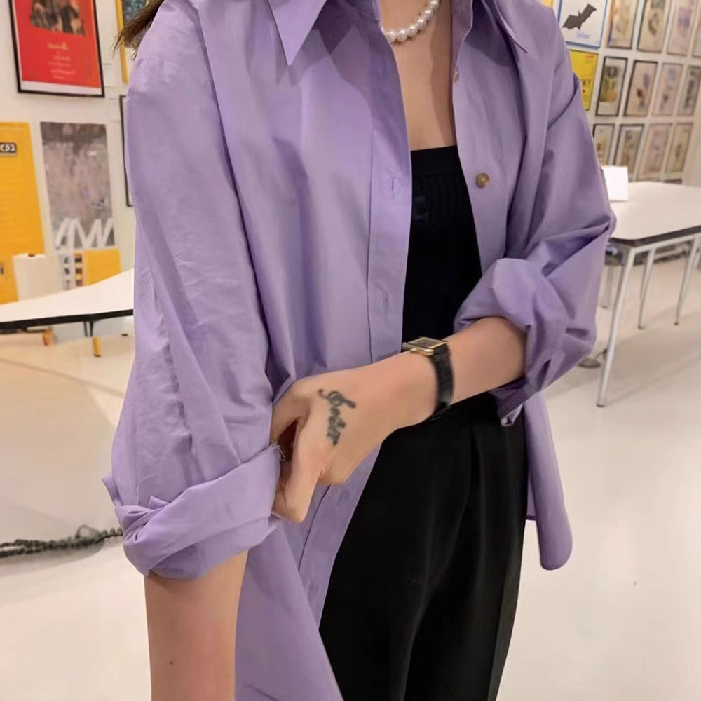 Style Loose Plus Size Women's Shirt  Layered Wearing Blouse Jacket Women's Washed Cotton Versatile Top