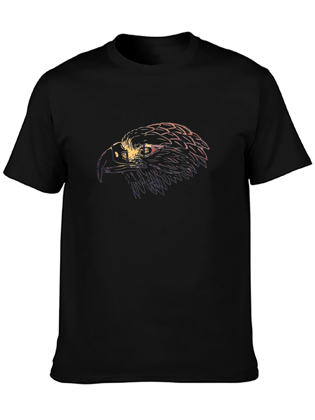 Mens Black T-Shirt with Eagle Head Graphic Print