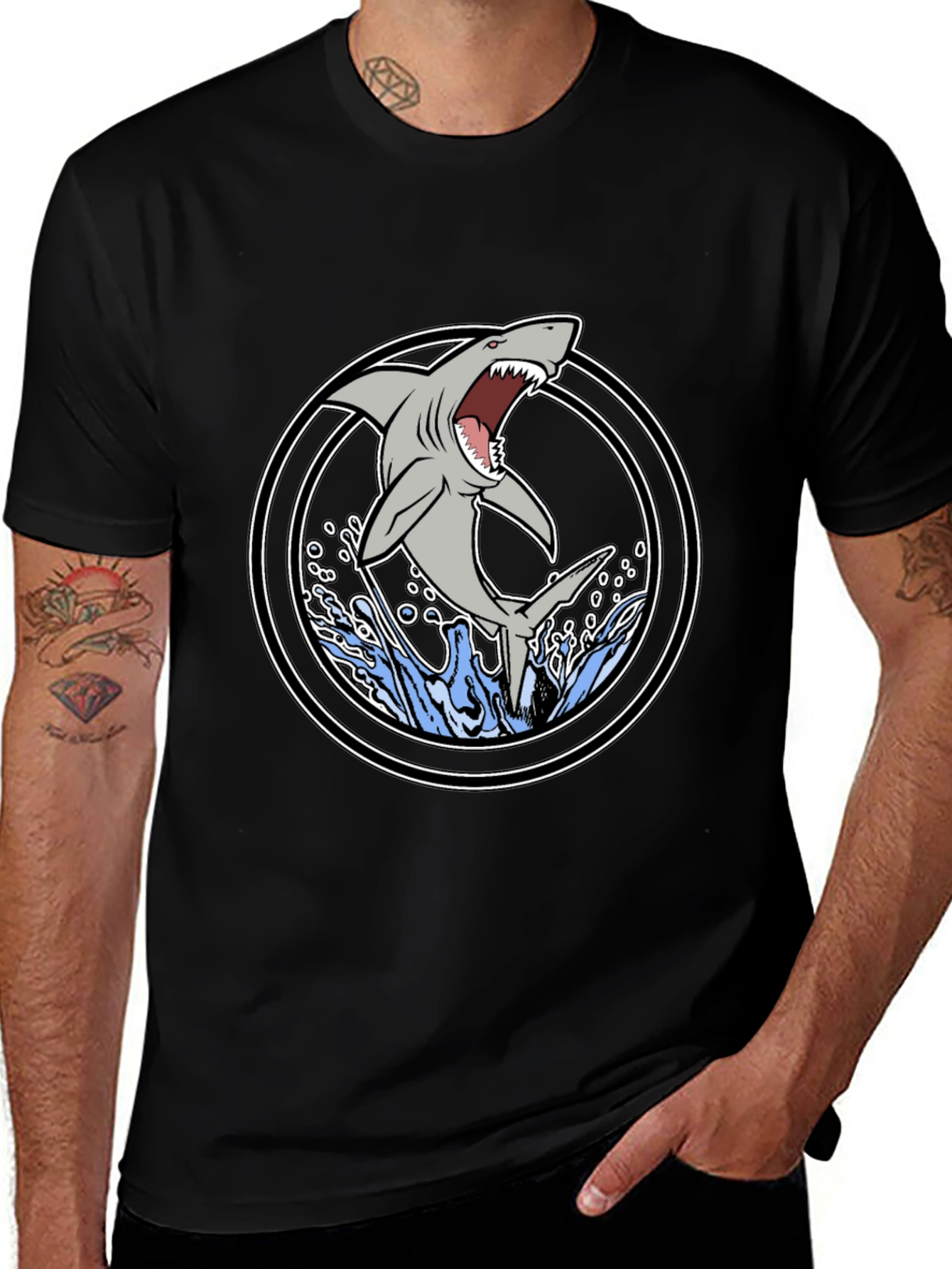 Shark Attack Graphic Tee - Black Cotton