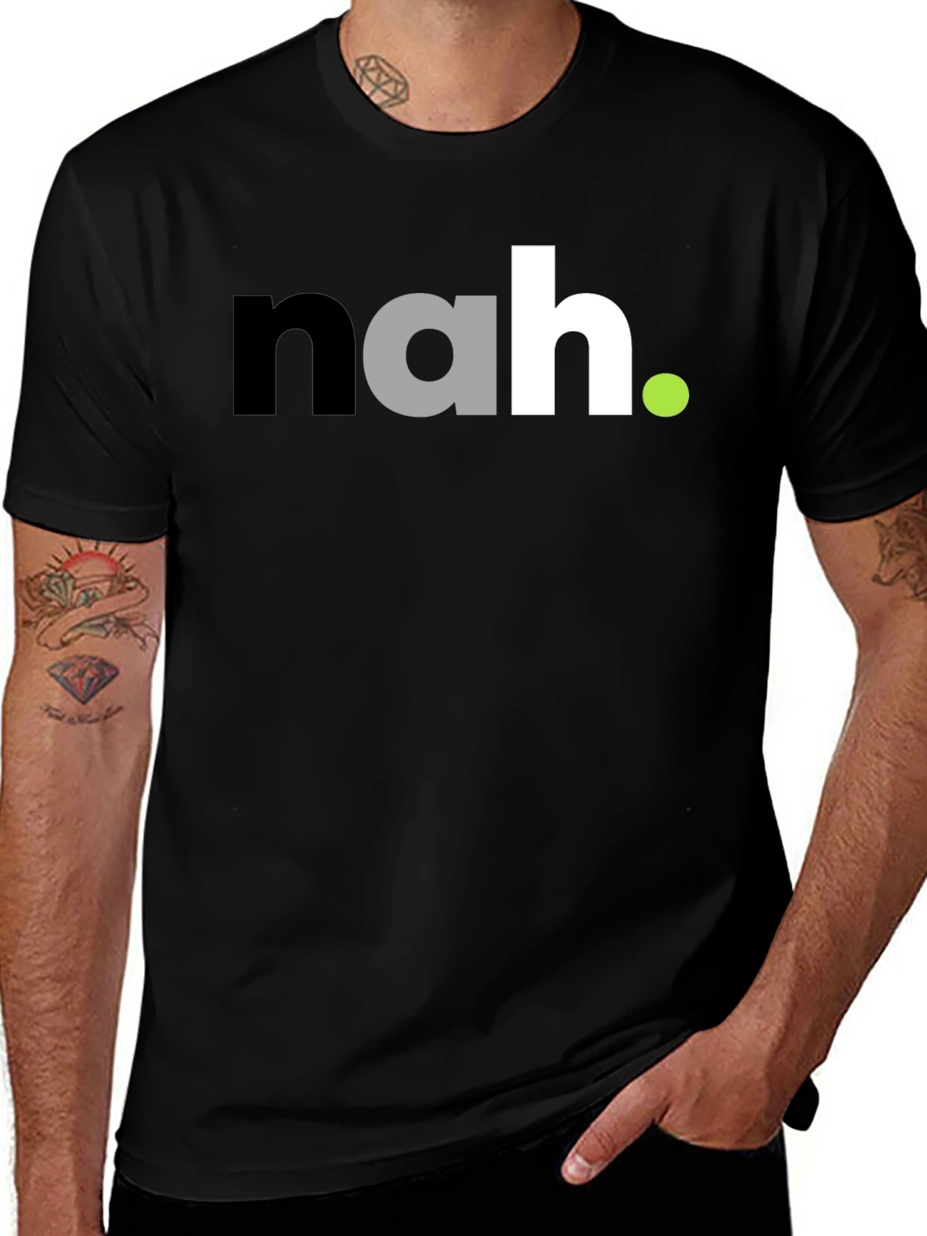 Funny Sarcastic Nah Graphic Mens Black T-Shirt