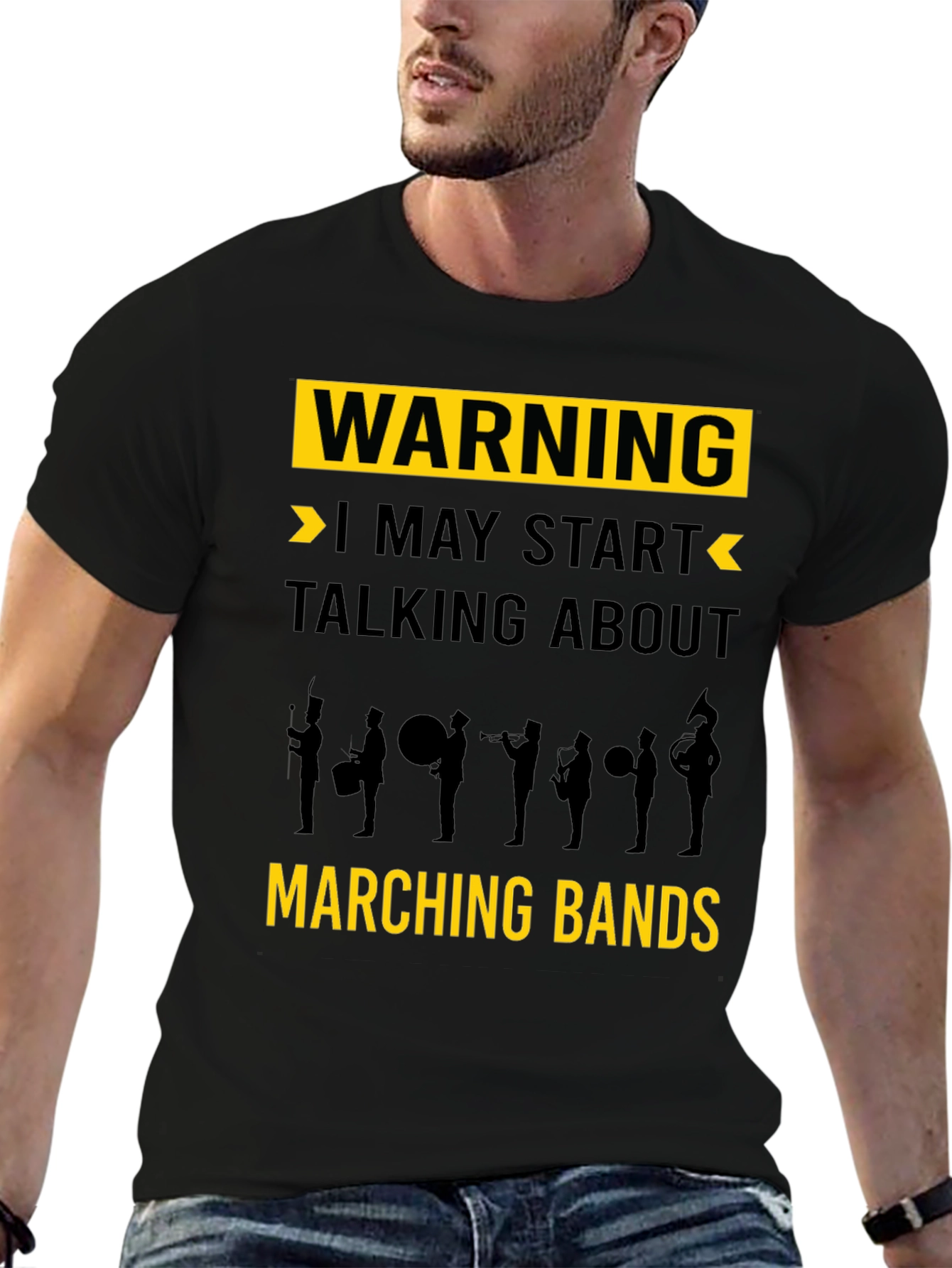 Warning May Start Talking Marching Bands Black T-Shirt