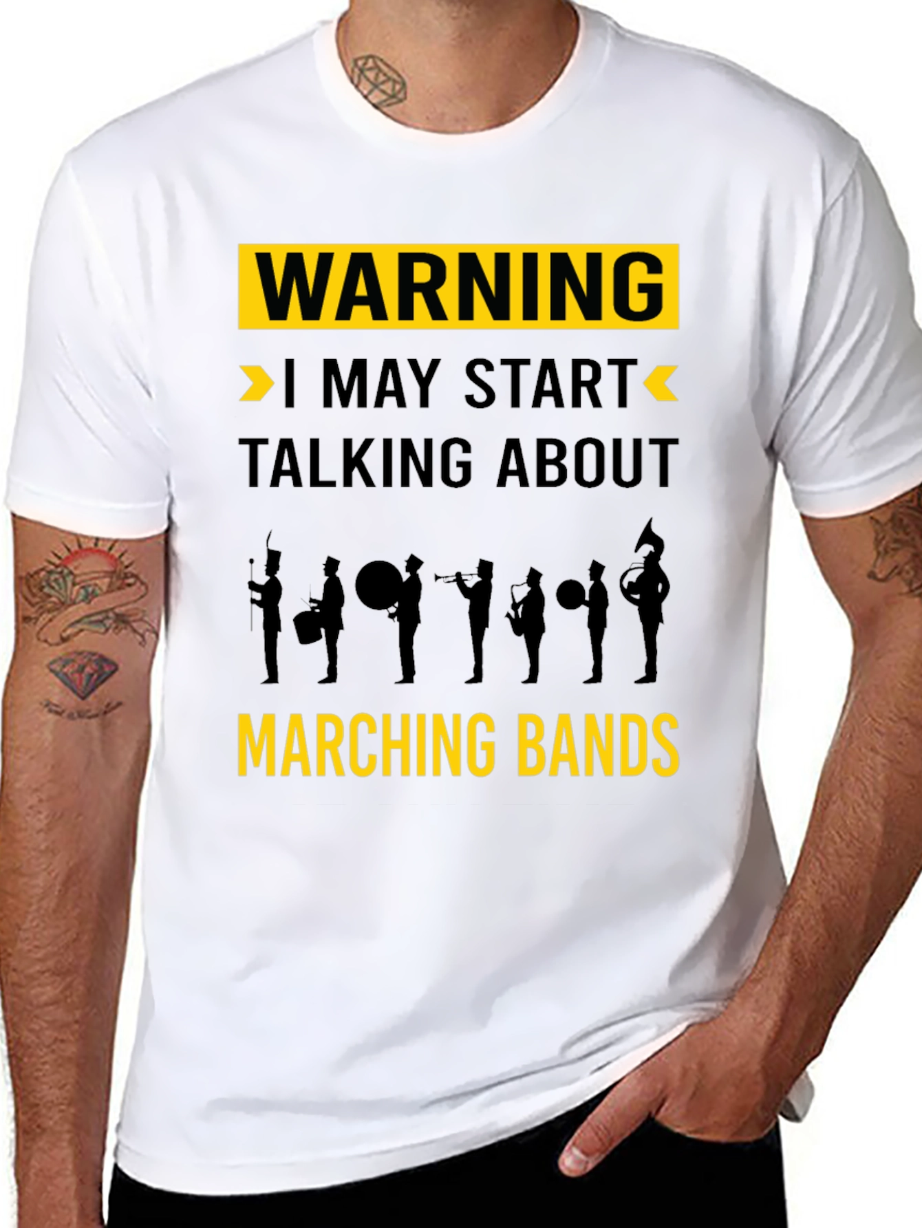 Warning May Start Talking Marching Bands Black T-Shirt