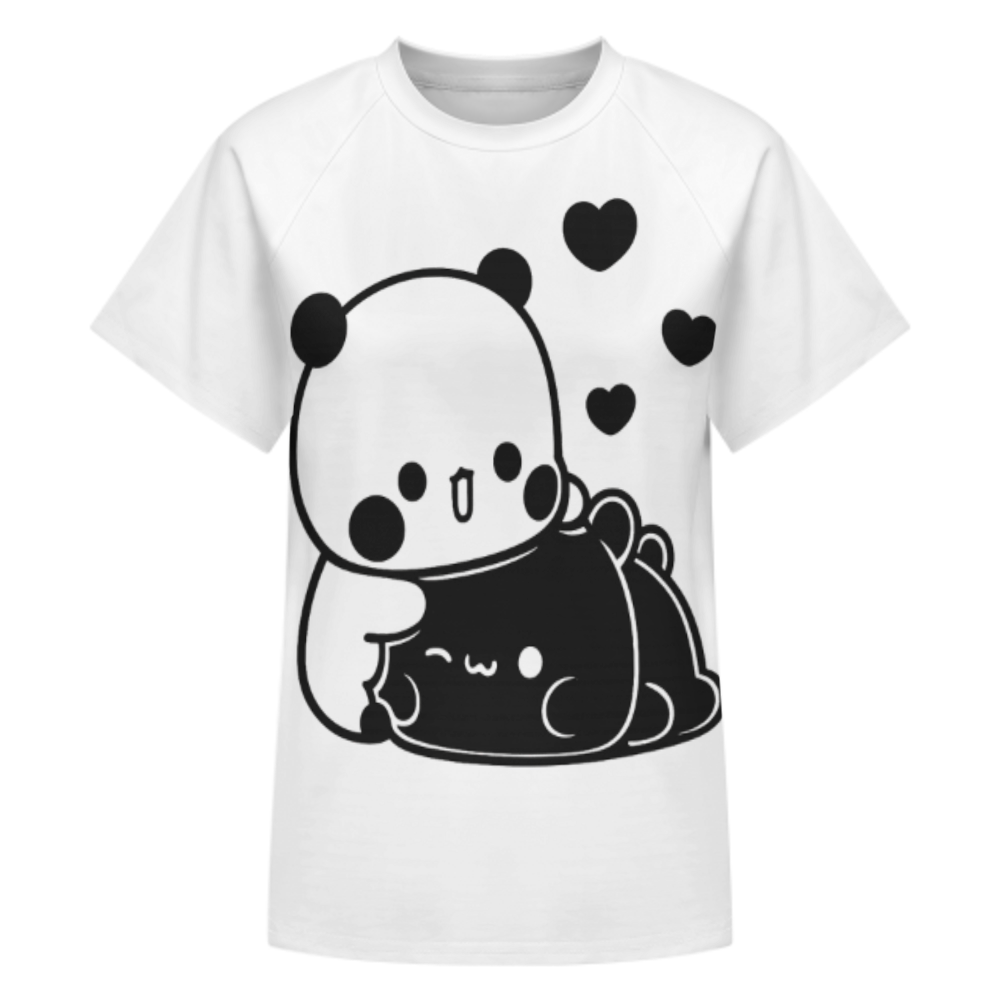 Cute Panda Hug Graphic T-Shirt – Kawaii Cartoon Aesthetic Casual Tee for Women(z301)