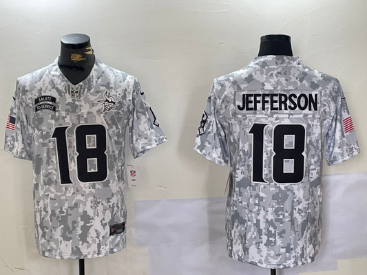 Men's Minnesota Vikings Justin Jefferson #18 Arctic Camo 2024 Salute to Service Limited Jerseys