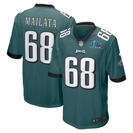 Men's Philadelphia Eagles Jordan Mailata #68 Midnight Green Super Bowl LVII Patch Game Jerseys