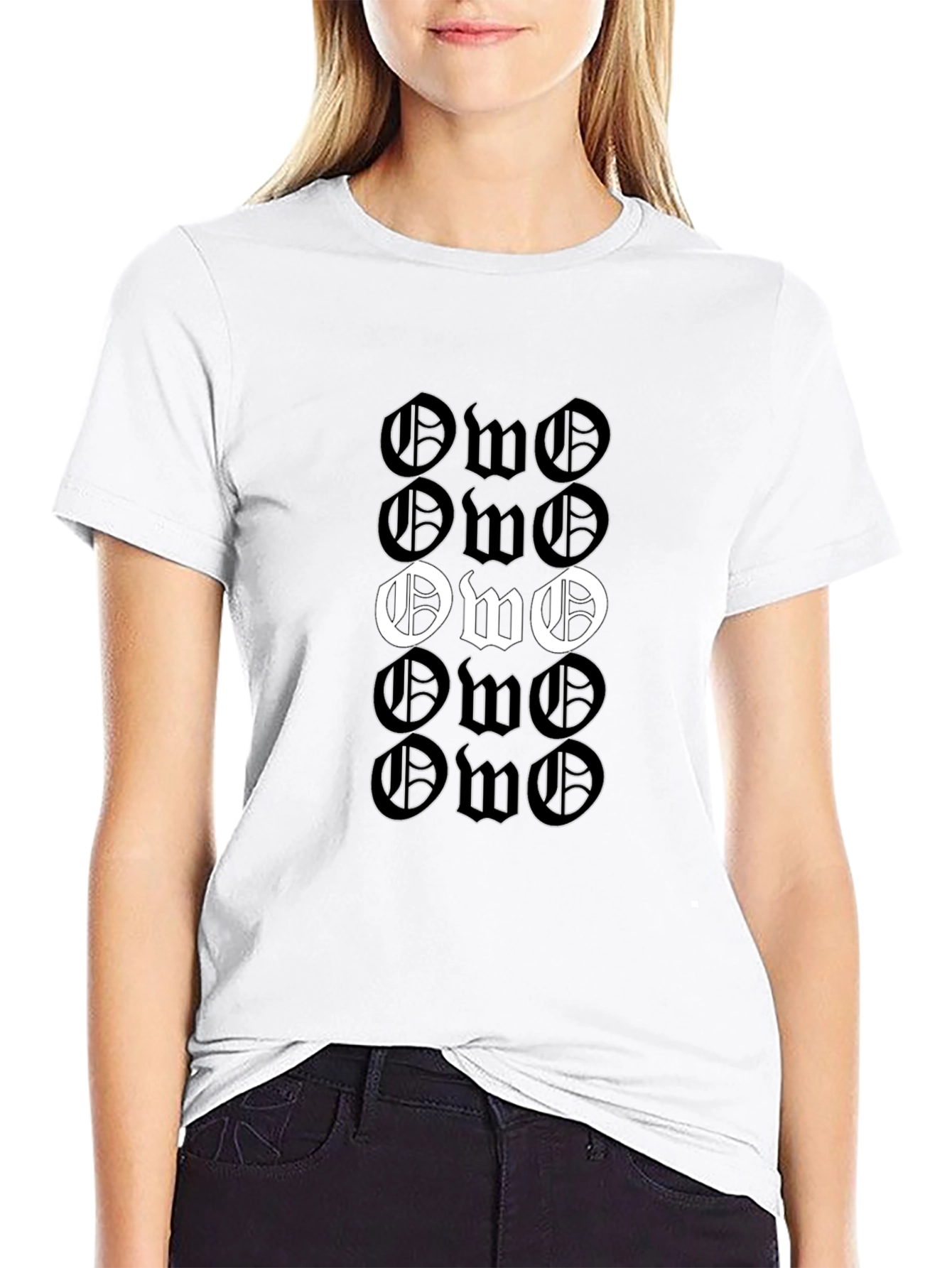 Black OWO Letter Print T-Shirt