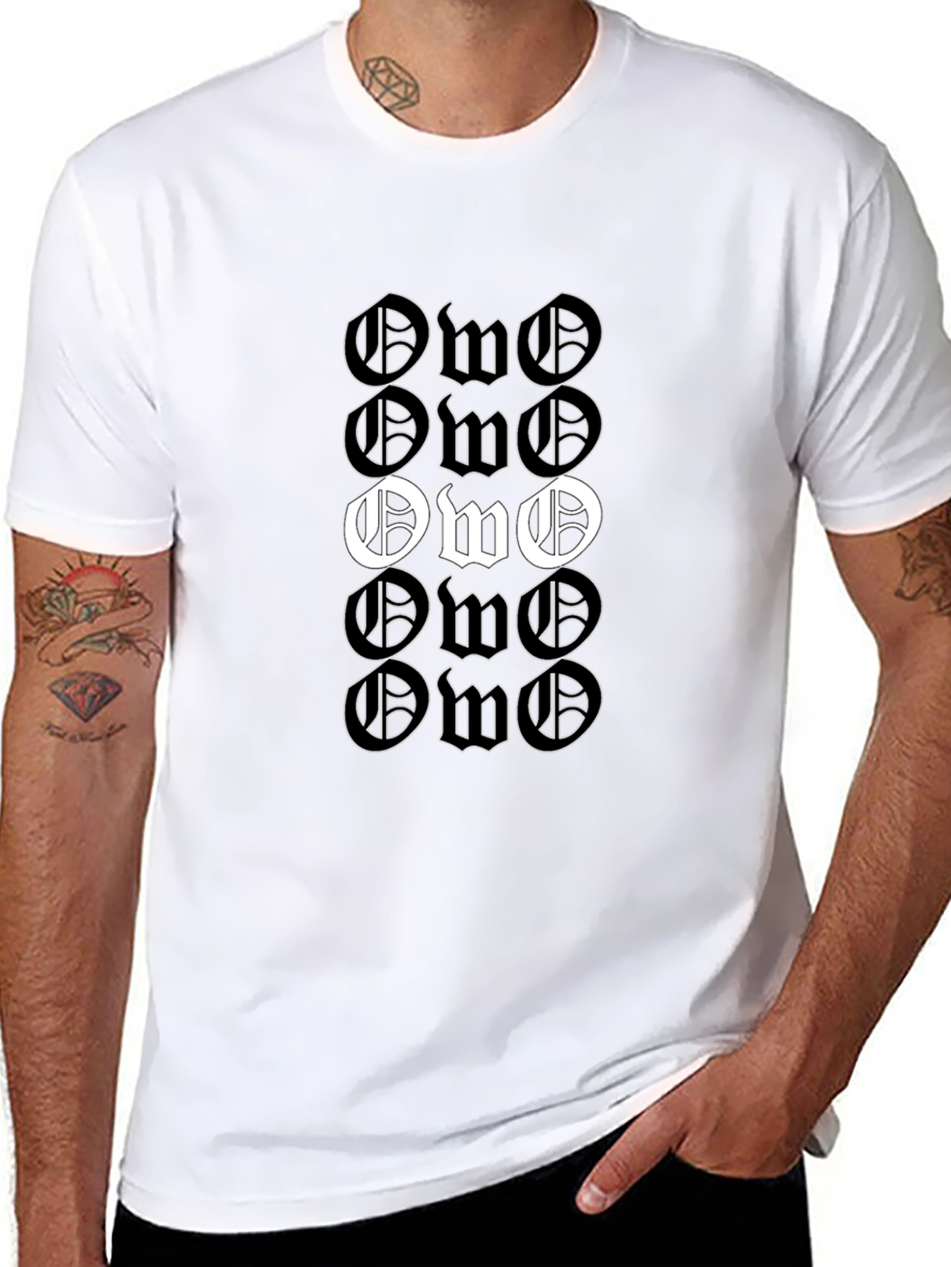 Black OWO Letter Print T-Shirt