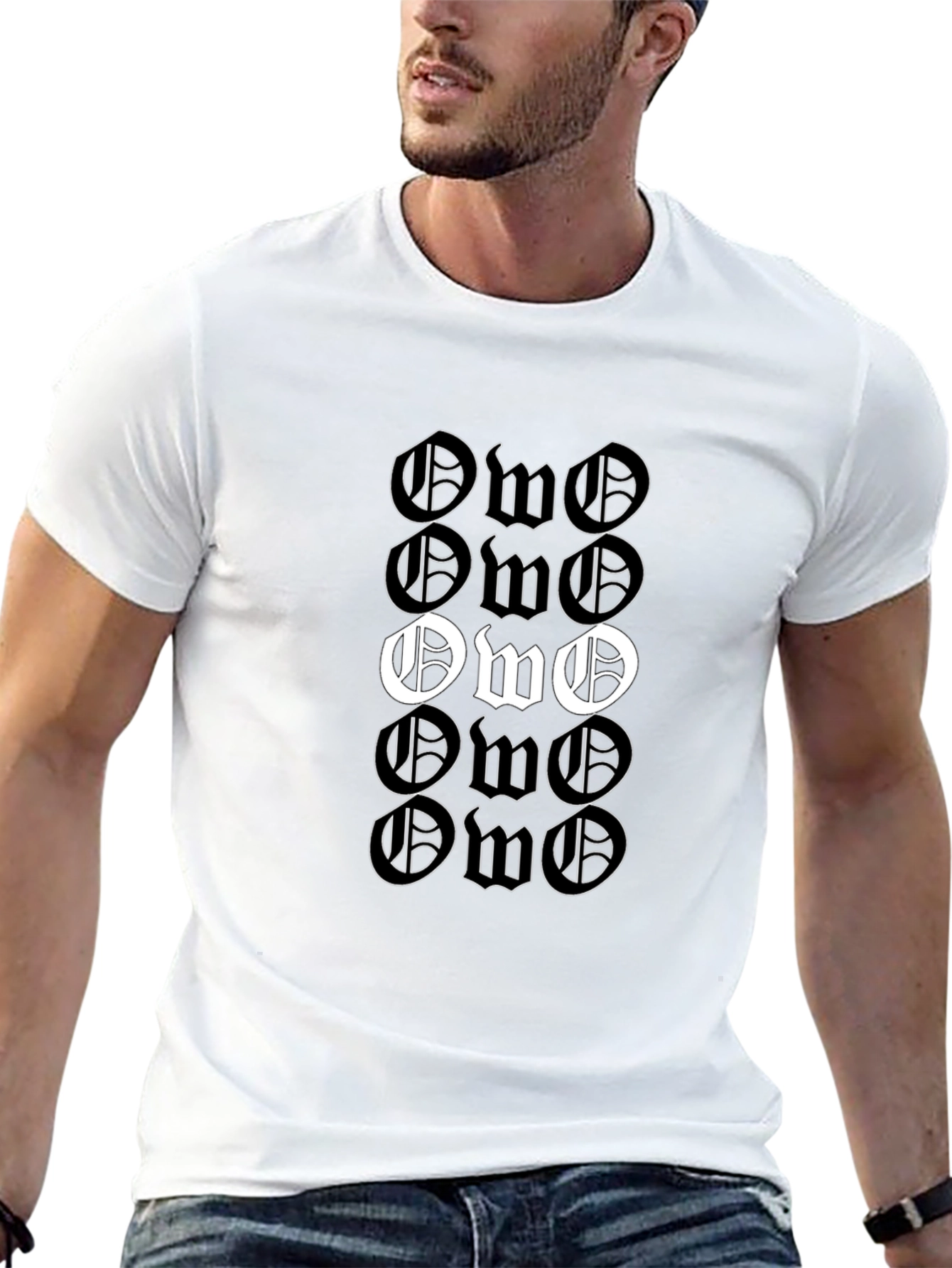 Black OWO Letter Print T-Shirt