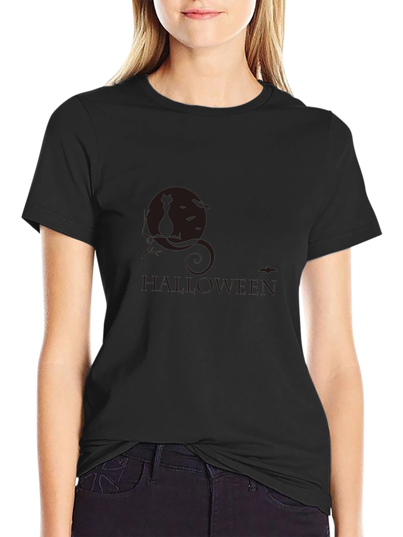 Halloween Black Cat Graphic T-Shirt