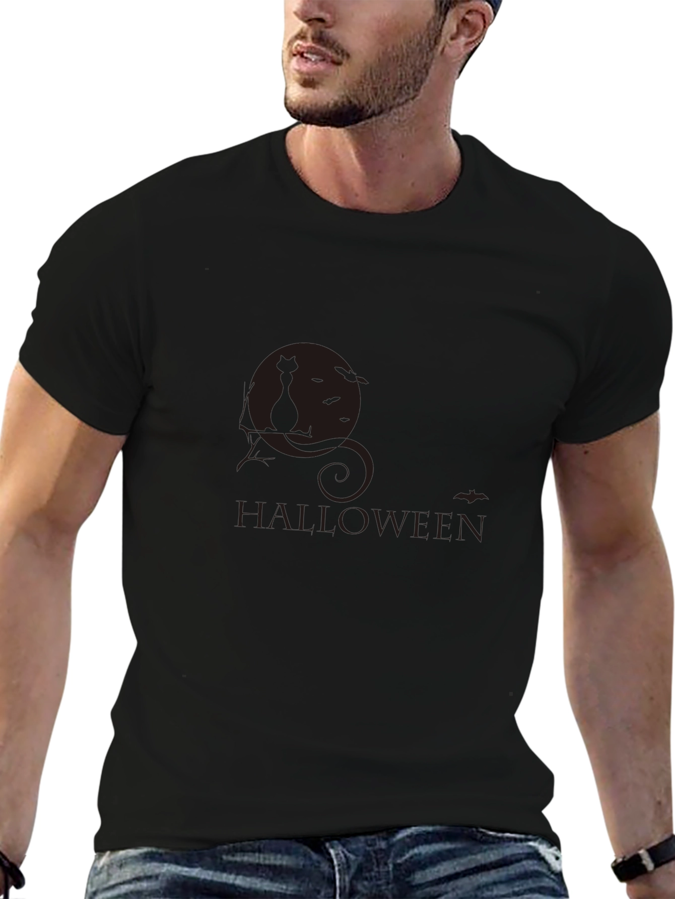 Halloween Black Cat Graphic T-Shirt