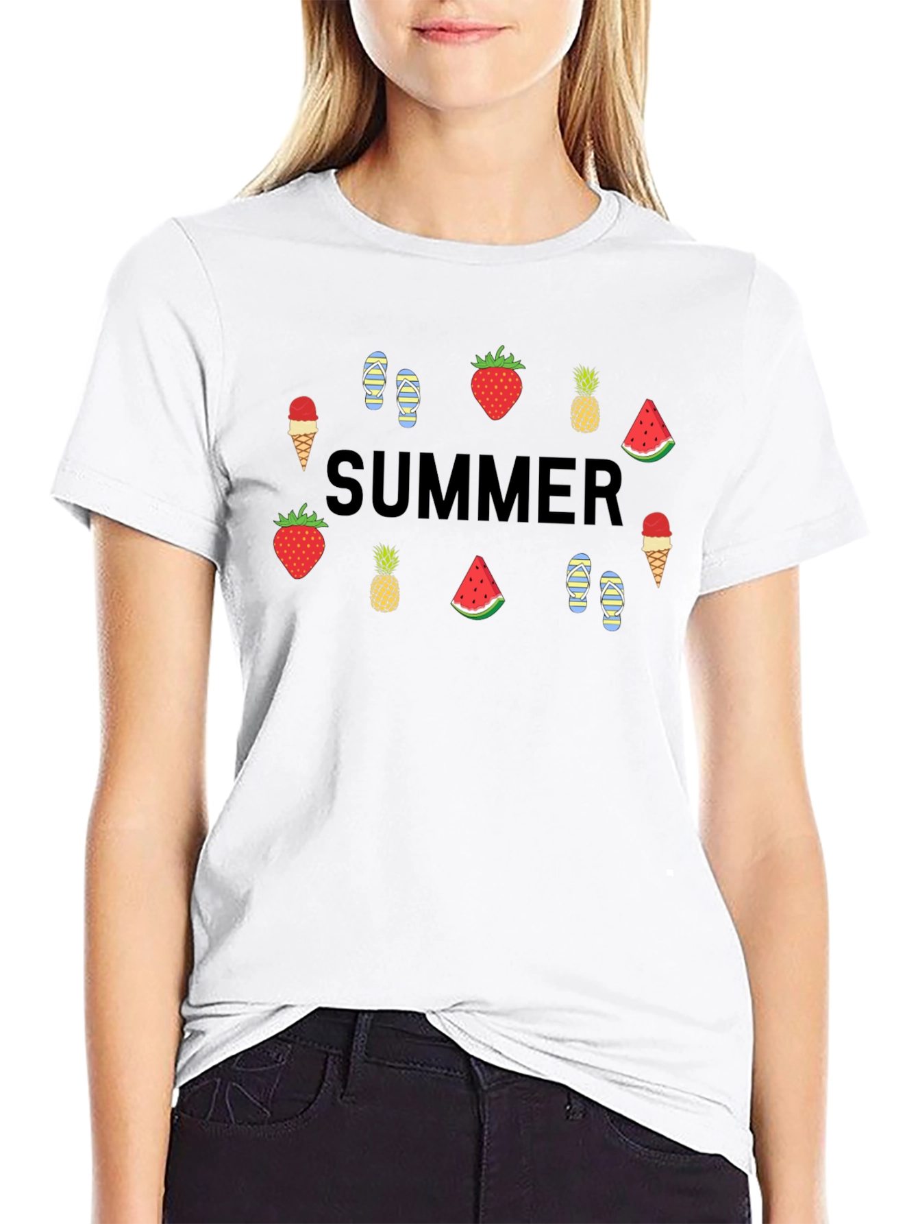 Summer Themed Graphic Tee - Black