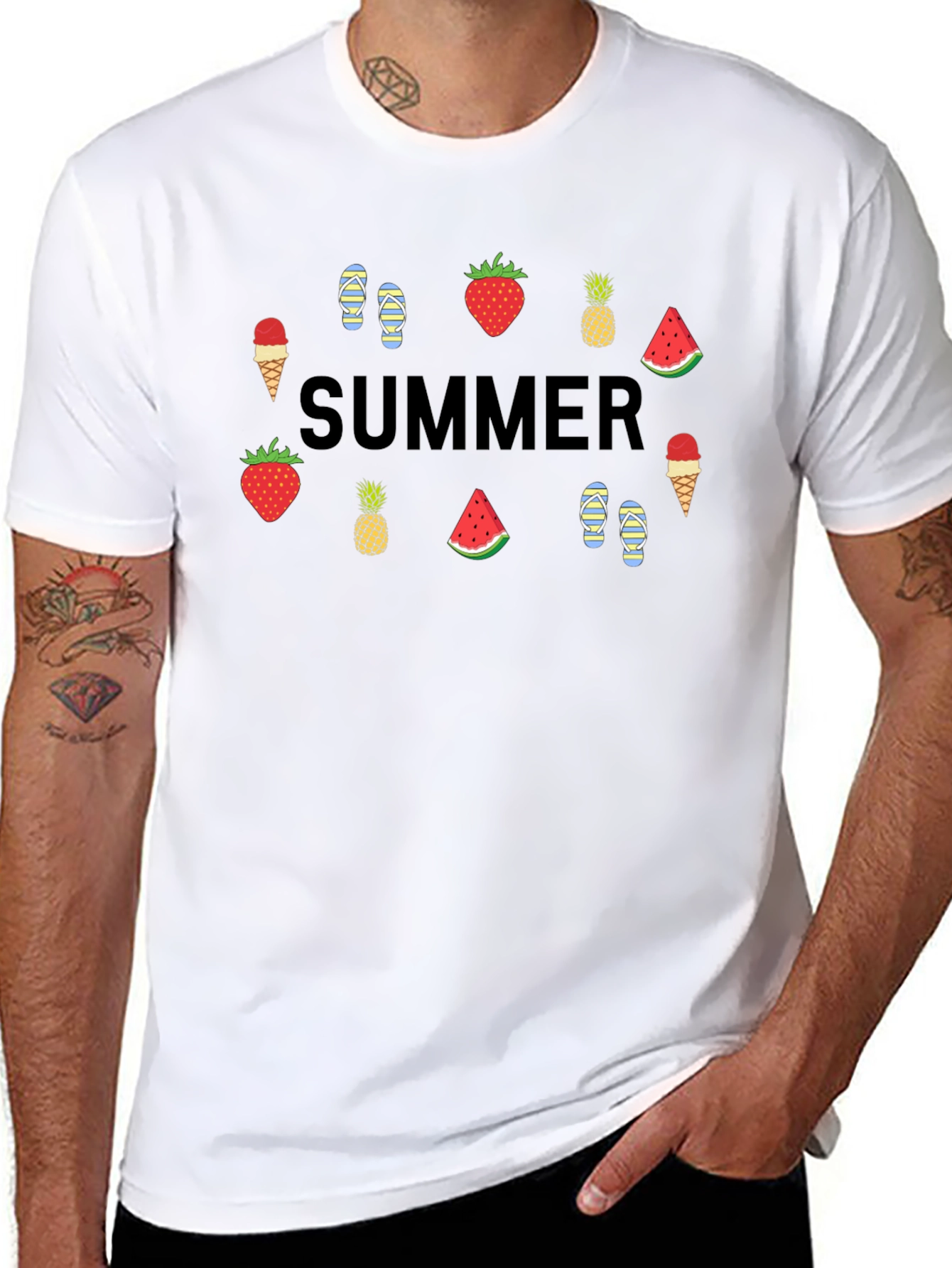 Summer Themed Graphic Tee - Black