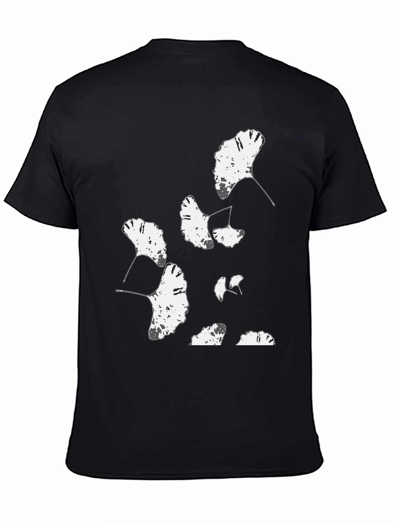 Ginkgo Leaf Print Black T-Shirt