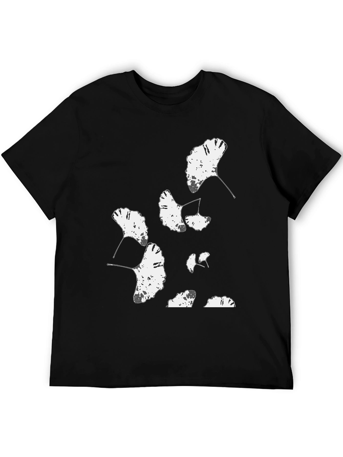 Ginkgo Leaf Print Black T-Shirt