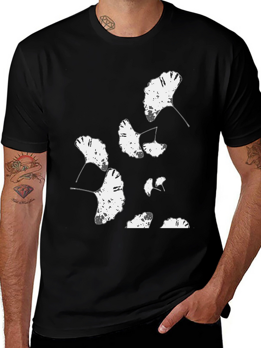 Ginkgo Leaf Print Black T-Shirt