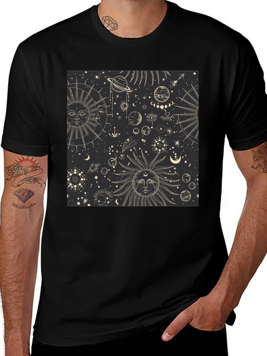 Celestial Sun & Moon Graphic Print Black T-Shirt