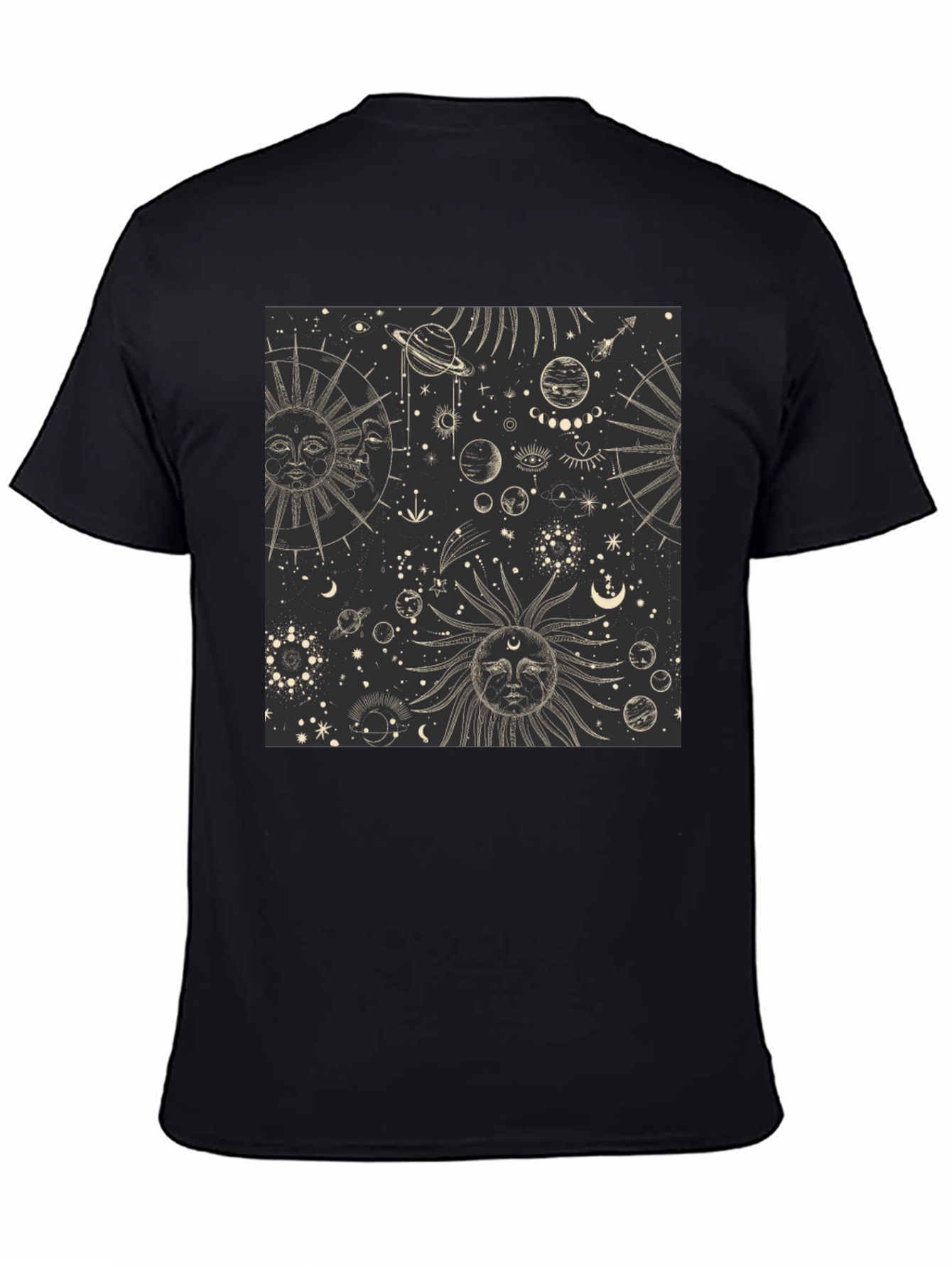Celestial Sun & Moon Graphic Print Black T-Shirt