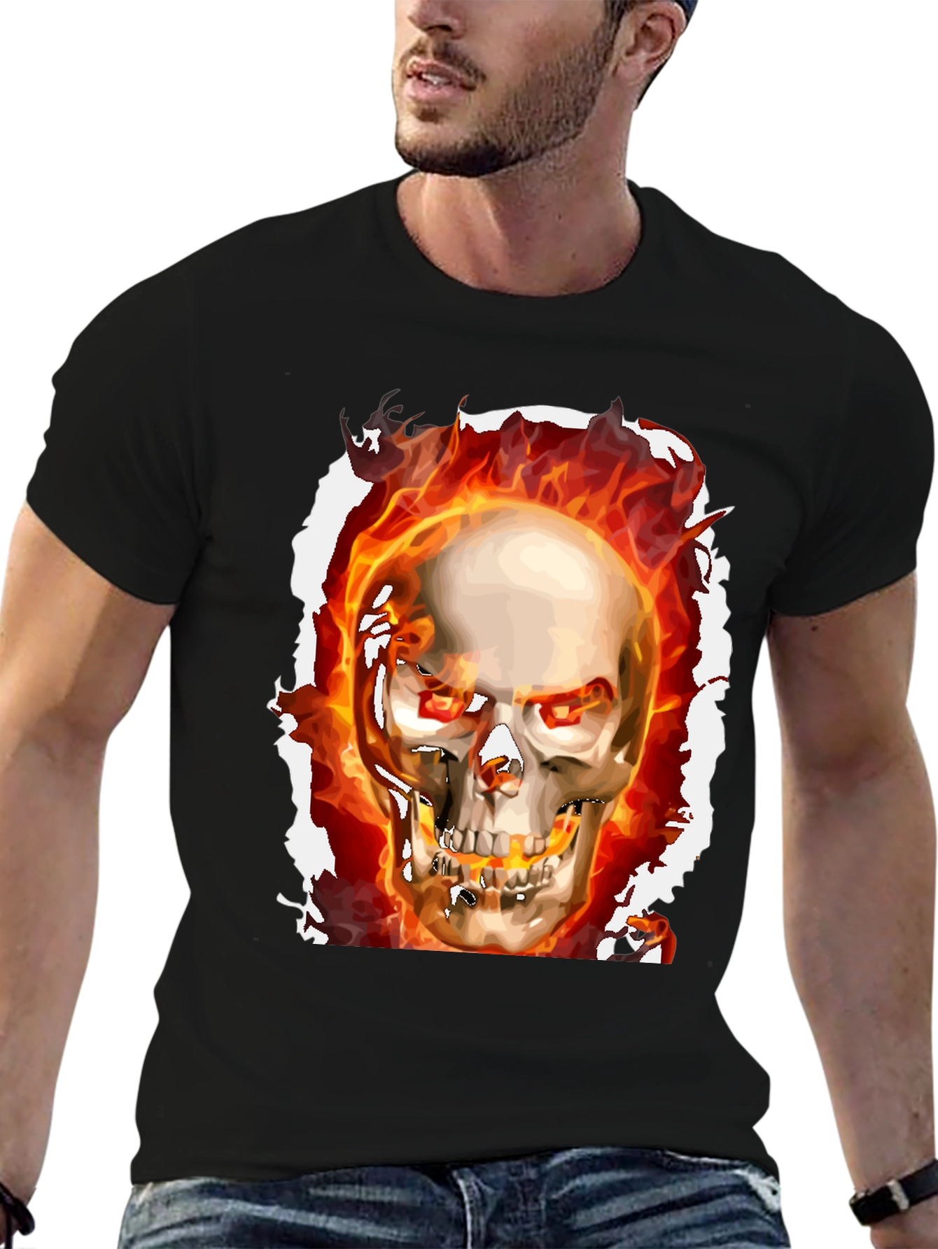 Fiery Skull Graphic Tee - Rocker Style