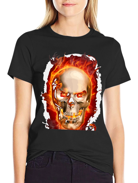 Fiery Skull Graphic Tee - Rocker Style