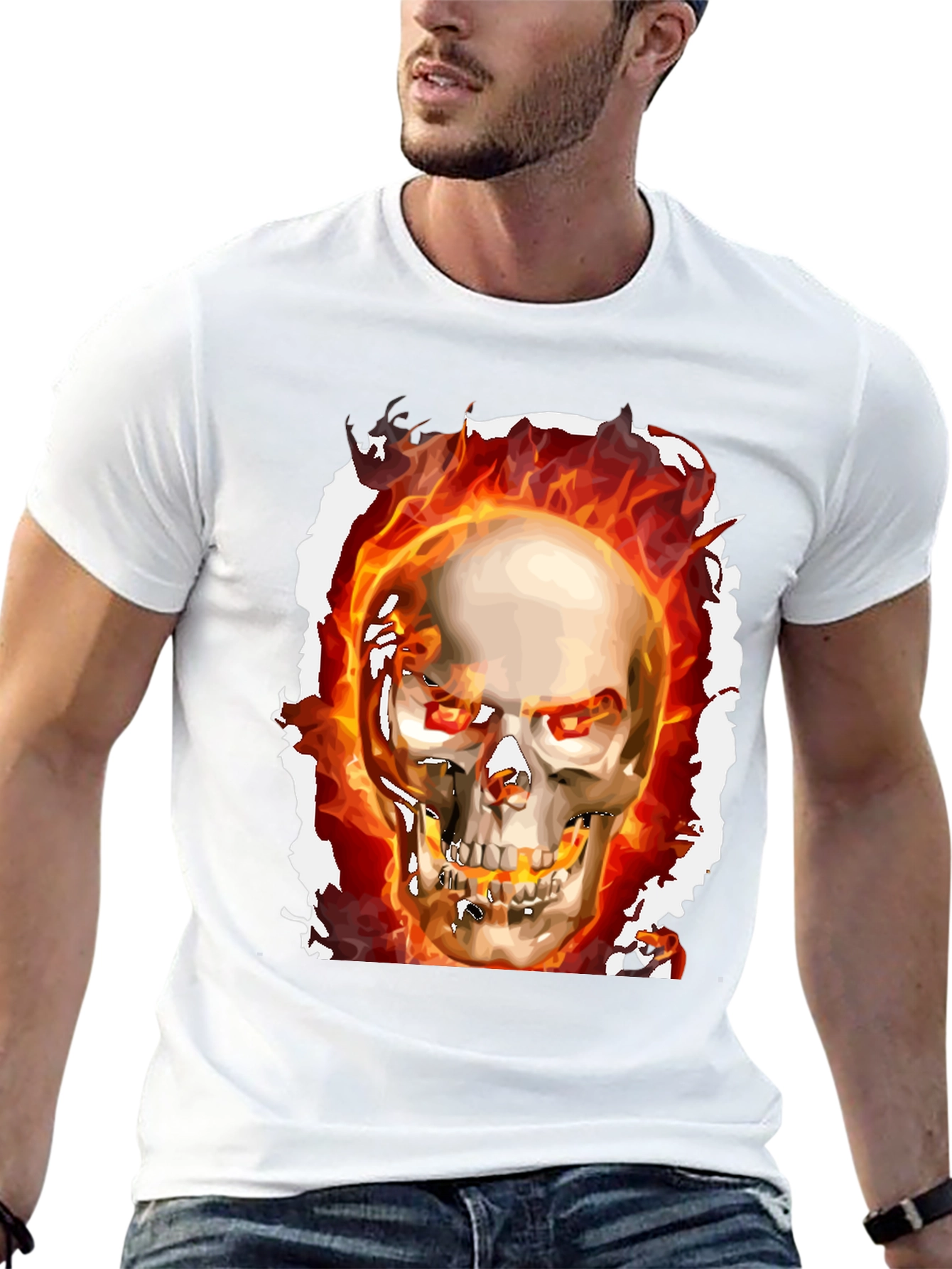 Fiery Skull Graphic Tee - Rocker Style