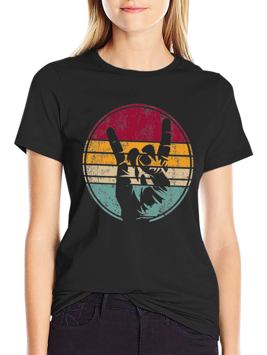 Retro Rock On Graphic Tee - Black