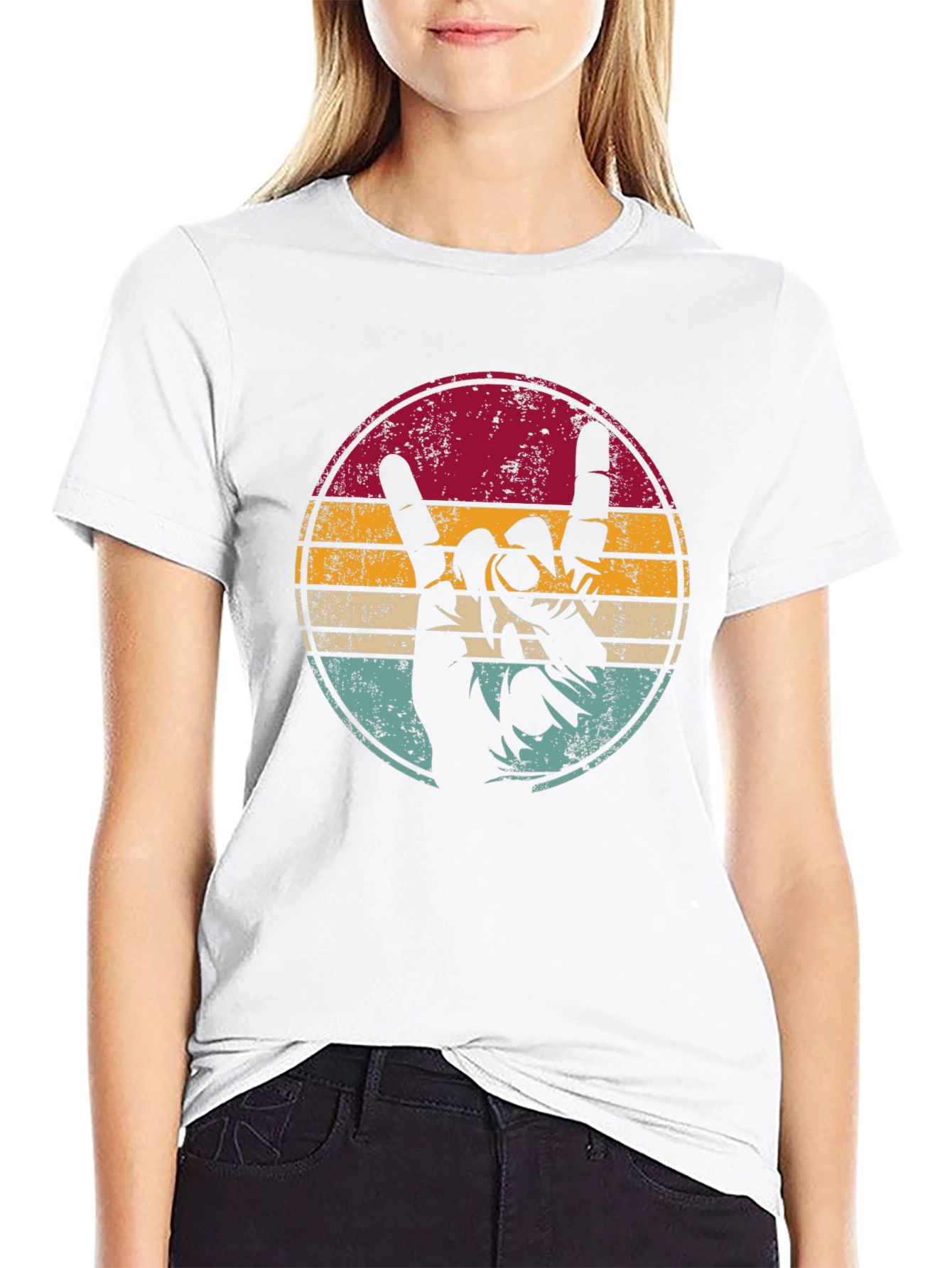 Retro Rock On Graphic Tee - Black