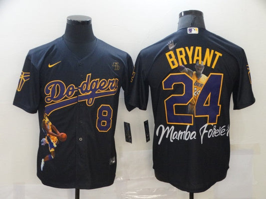 Men's Los Angeles Dodgers Kobe Bryant #8-24 Black Game Player Jerseys