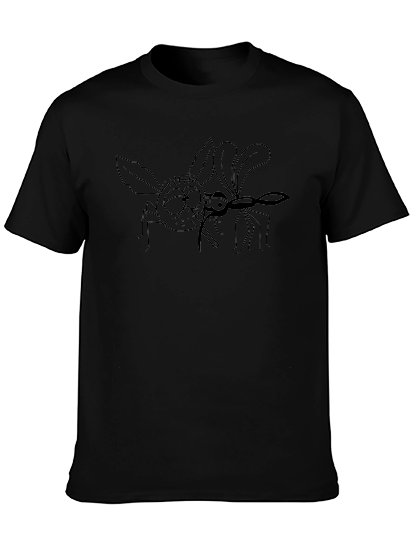Funny Mosquito Cartoon Graphic T-Shirt - Black