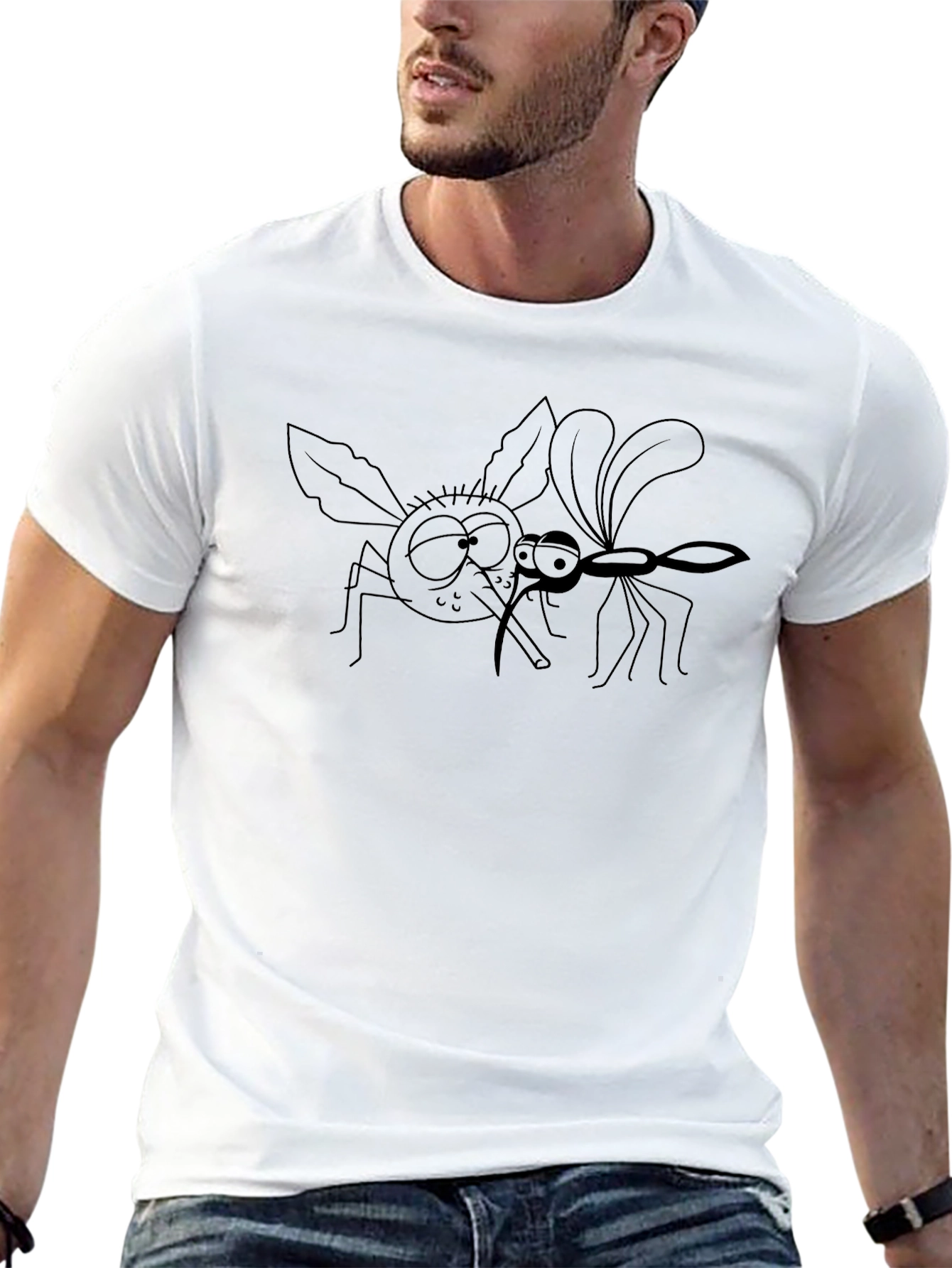 Funny Mosquito Cartoon Graphic T-Shirt - Black