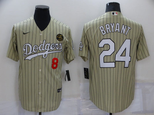 Men's Los Angeles Dodgers Kobe Bryant #8-24 Gold Replica Baseball Jerseys