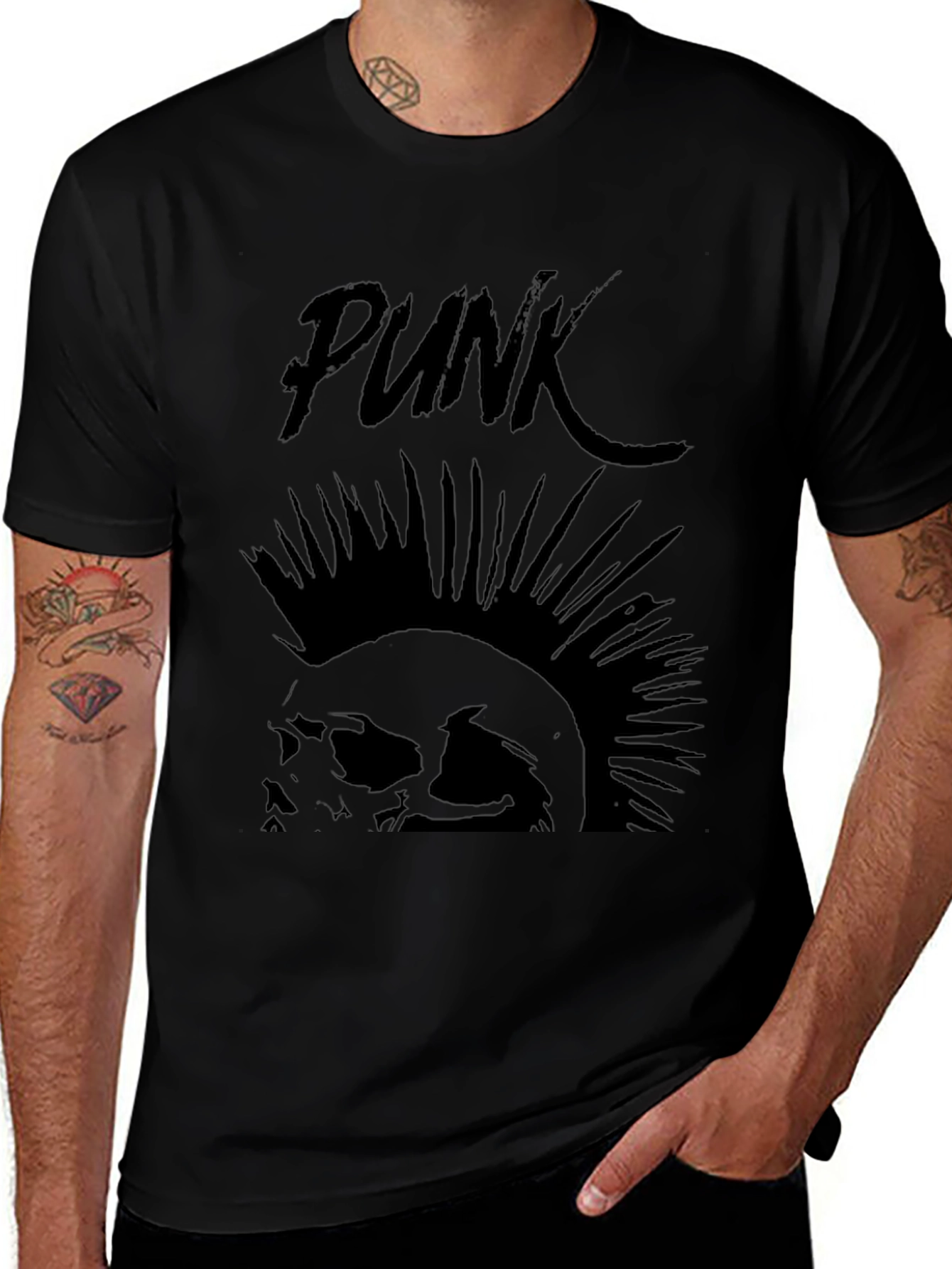 Punk Skull Graphic Tee - Black Cotton T-Shirt