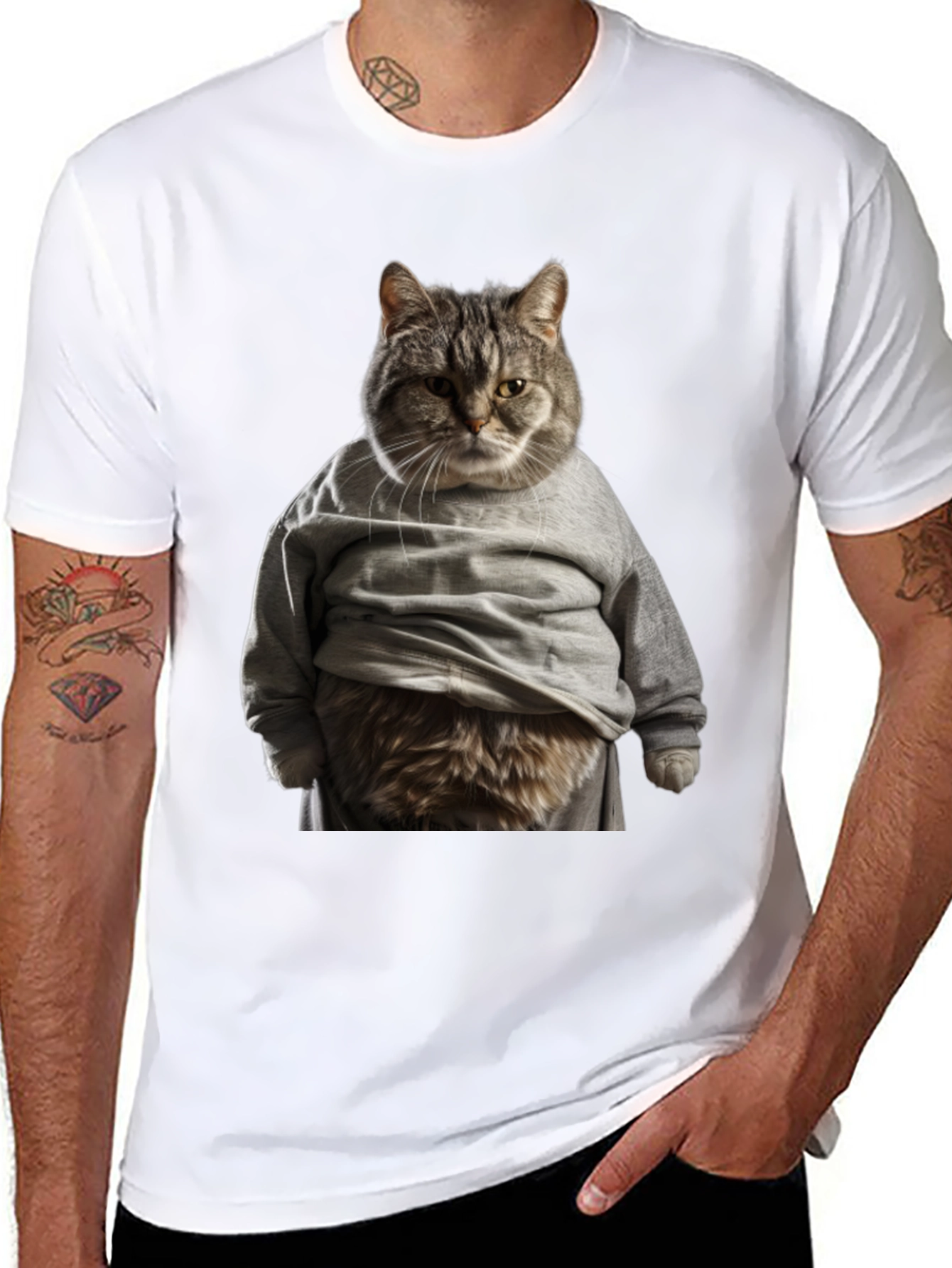Cat in Hoodie T-Shirt Funny Graphic Tee