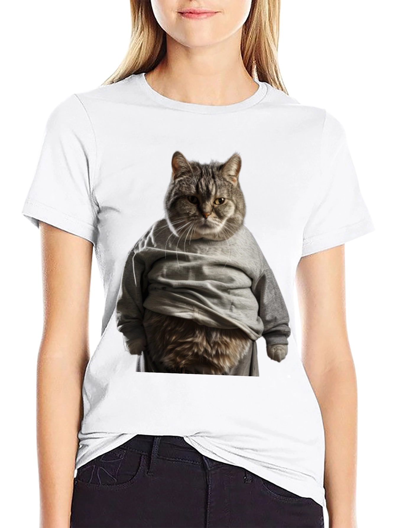 Cat in Hoodie T-Shirt Funny Graphic Tee