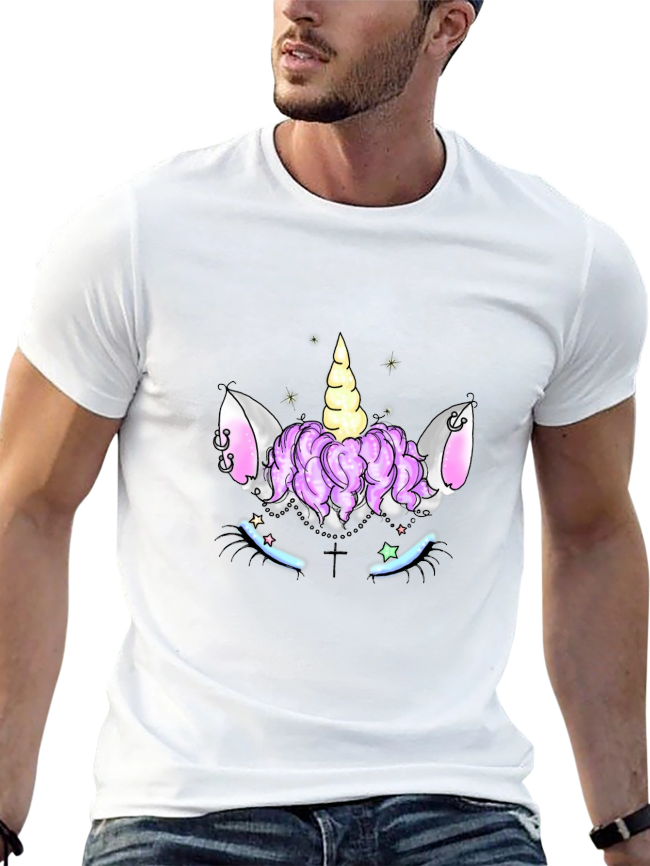 Unicorn Face Graphic Black T-Shirt