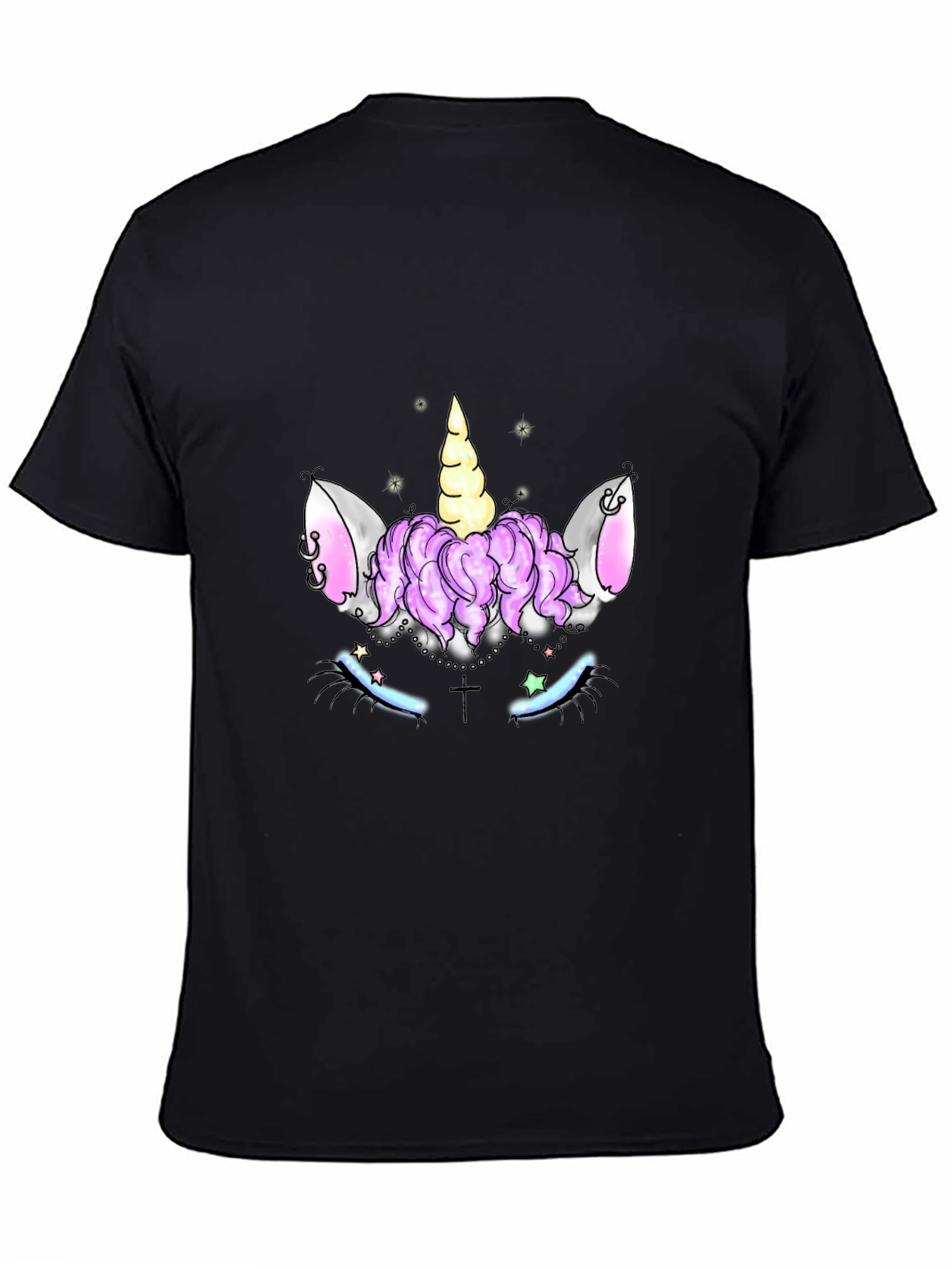 Unicorn Face Graphic Black T-Shirt