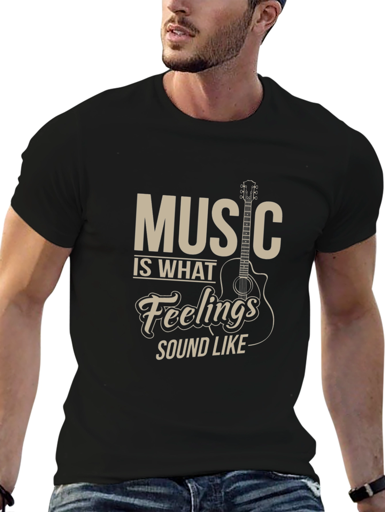 Music is What Feelings Sound Like Black T-Shirt