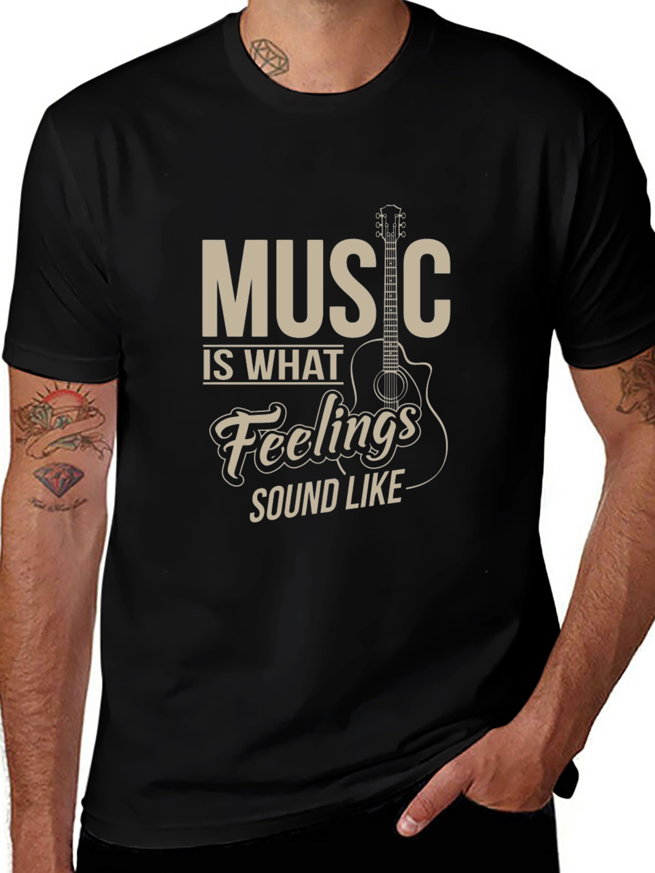 Music is What Feelings Sound Like Black T-Shirt