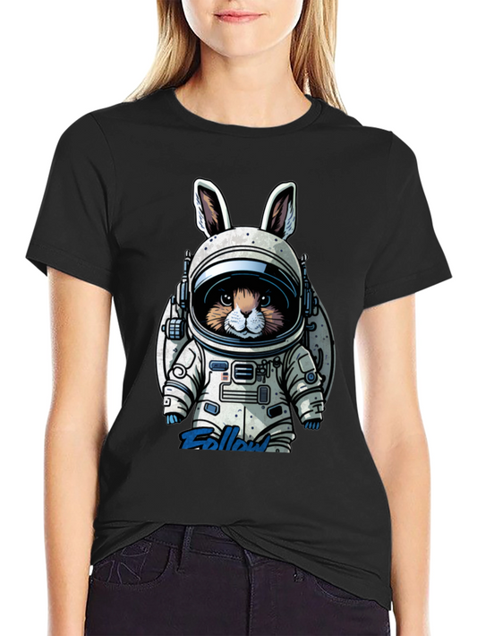 Astronaut Bunny Graphic T-Shirt - Black