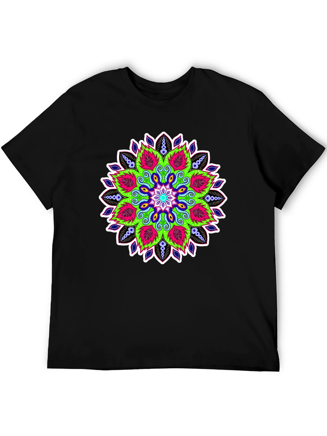 Vibrant Mandala Graphic Print Black Tee