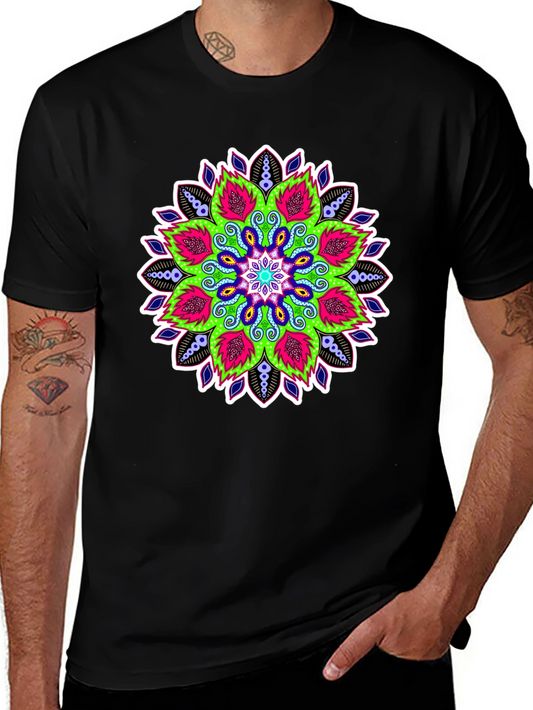 Vibrant Mandala Graphic Print Black Tee