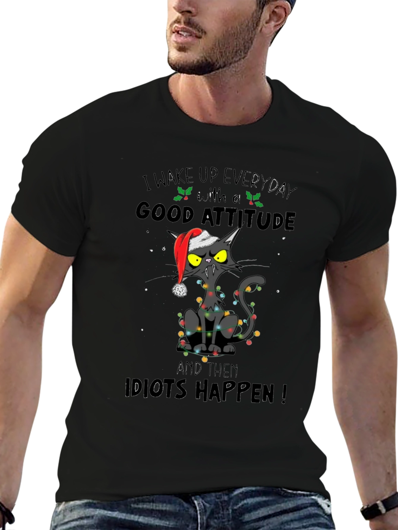 Grumpy Cat Christmas T-Shirt: Idiots Happen!