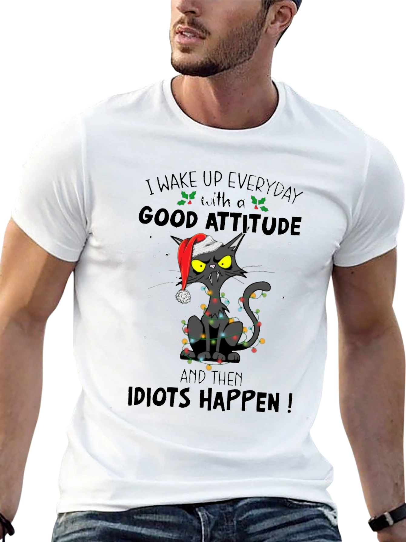 Grumpy Cat Christmas T-Shirt: Idiots Happen!
