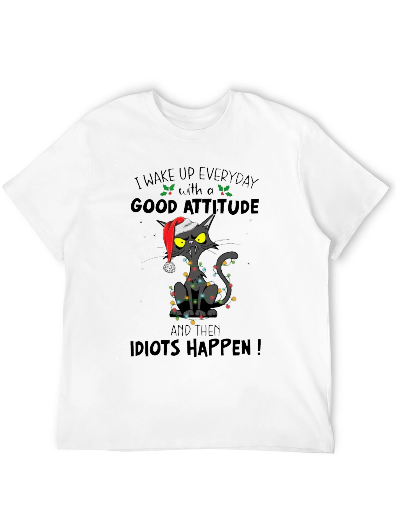 Grumpy Cat Christmas T-Shirt: Idiots Happen!